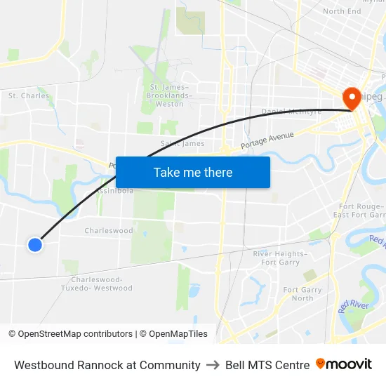 Westbound Rannock at Community to Bell MTS Centre map