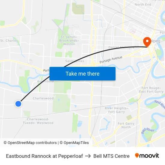 Eastbound Rannock at Pepperloaf to Bell MTS Centre map