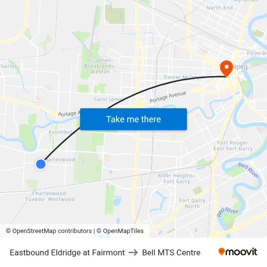 Eastbound Eldridge at Fairmont to Bell MTS Centre map
