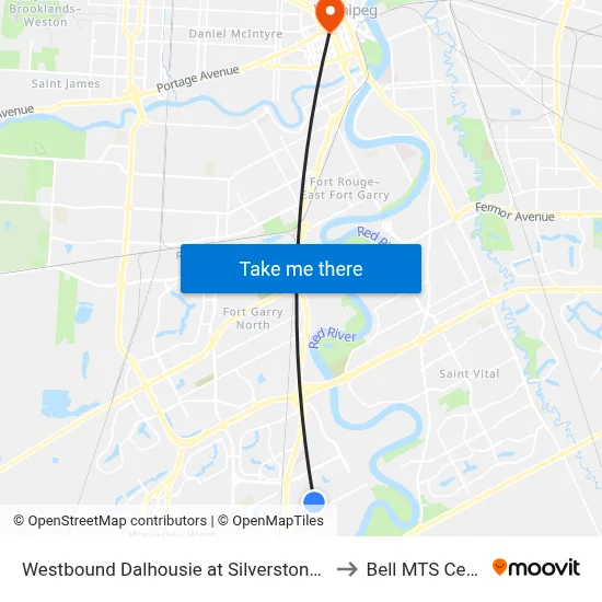 Westbound Dalhousie at Silverstone West to Bell MTS Centre map