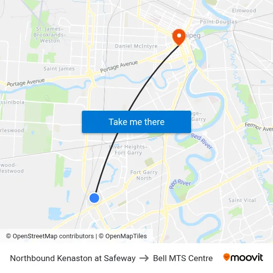 Northbound Kenaston at Safeway to Bell MTS Centre map