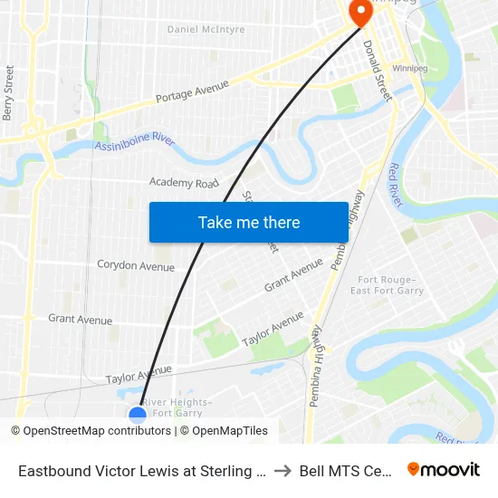 Eastbound Victor Lewis at Sterling Lyon to Bell MTS Centre map