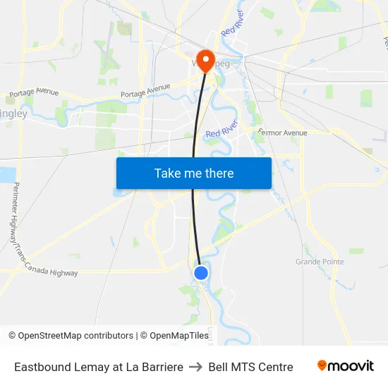 Eastbound Lemay at La Barriere to Bell MTS Centre map