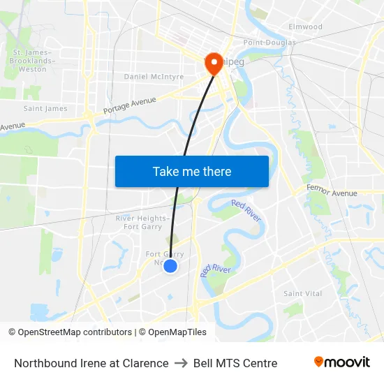 Northbound Irene at Clarence to Bell MTS Centre map