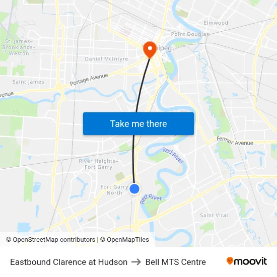 Eastbound Clarence at Hudson to Bell MTS Centre map