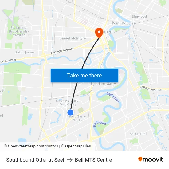 Southbound Otter at Seel to Bell MTS Centre map