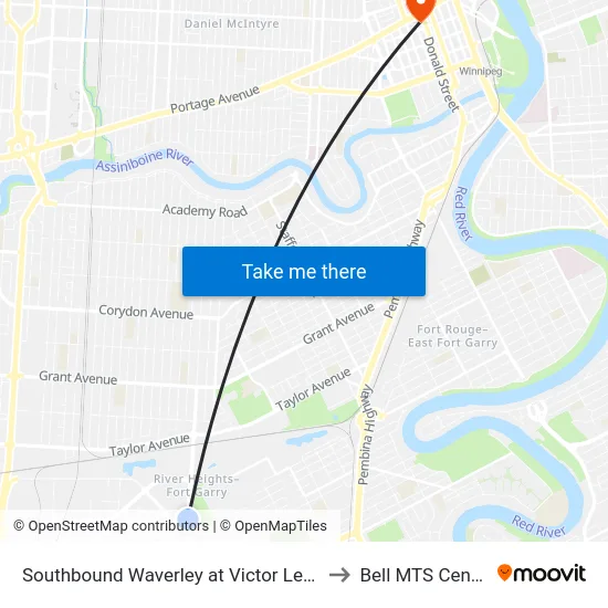 Southbound Waverley at Victor Lewis to Bell MTS Centre map