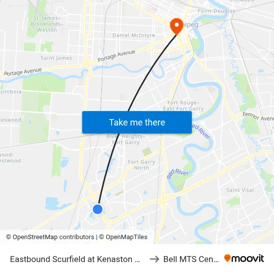 Eastbound Scurfield at Kenaston West to Bell MTS Centre map
