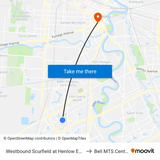 Westbound Scurfield at Henlow East to Bell MTS Centre map