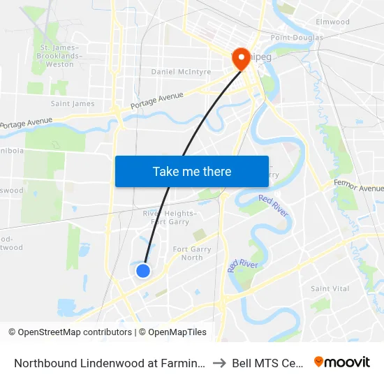 Northbound Lindenwood at Farmingdale to Bell MTS Centre map