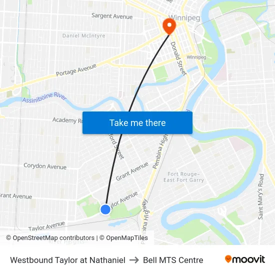 Westbound Taylor at Nathaniel to Bell MTS Centre map