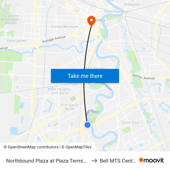 Northbound Plaza at Plaza Terminal to Bell MTS Centre map
