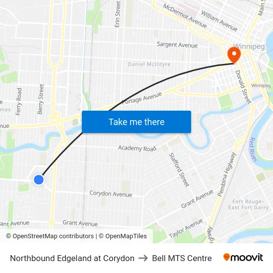 Northbound Edgeland at Corydon to Bell MTS Centre map