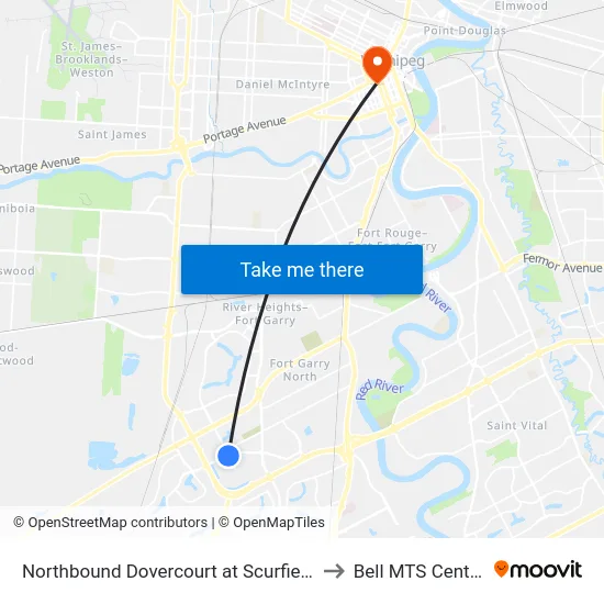 Northbound Dovercourt at Scurfield to Bell MTS Centre map