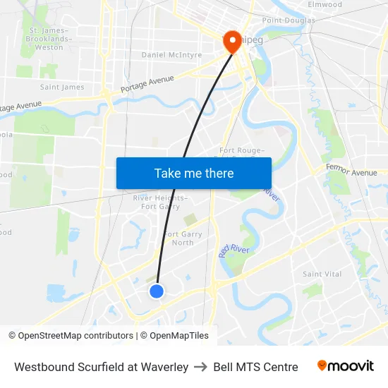 Westbound Scurfield at Waverley to Bell MTS Centre map