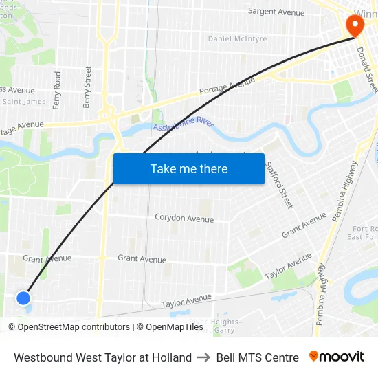 Westbound West Taylor at Holland to Bell MTS Centre map
