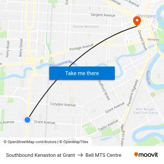 Southbound Kenaston at Grant to Bell MTS Centre map