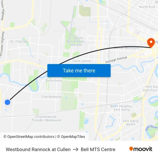 Westbound Rannock at Cullen to Bell MTS Centre map