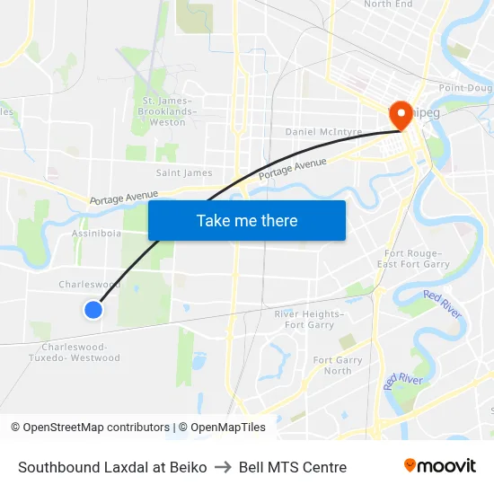 Southbound Laxdal at Beiko to Bell MTS Centre map