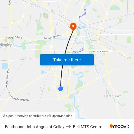 Eastbound John Angus at Gelley to Bell MTS Centre map