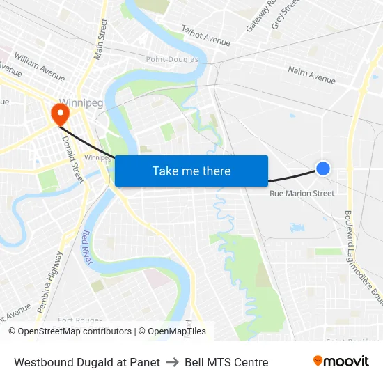 Westbound Dugald at Panet to Bell MTS Centre map