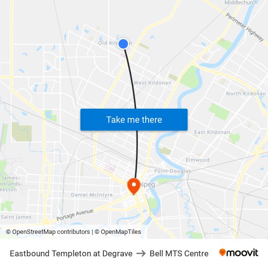 Eastbound Templeton at Degrave to Bell MTS Centre map