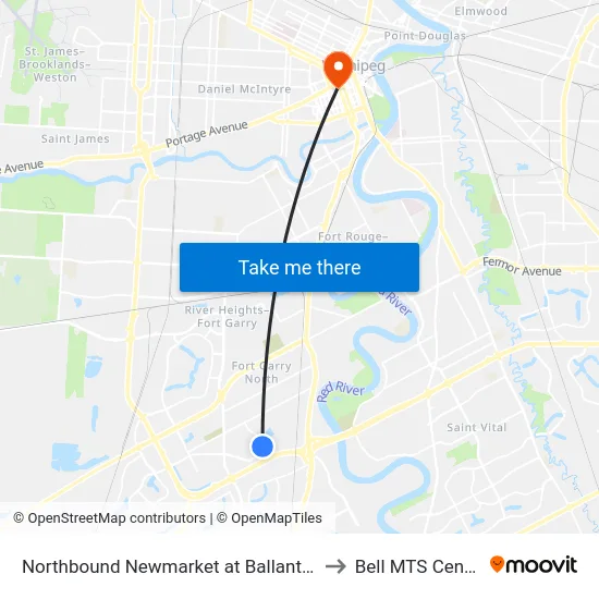 Northbound Newmarket at Ballantrae to Bell MTS Centre map