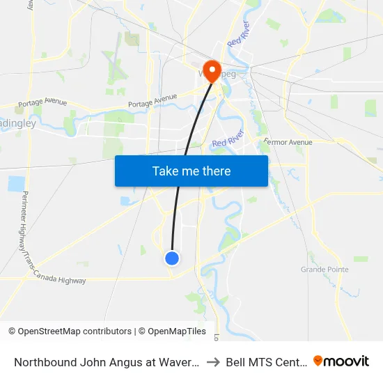 Northbound John Angus at Waverley to Bell MTS Centre map