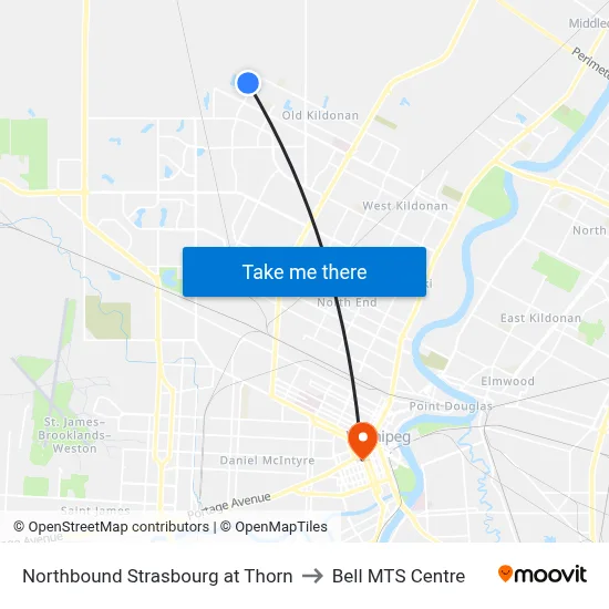 Northbound Strasbourg at Thorn to Bell MTS Centre map