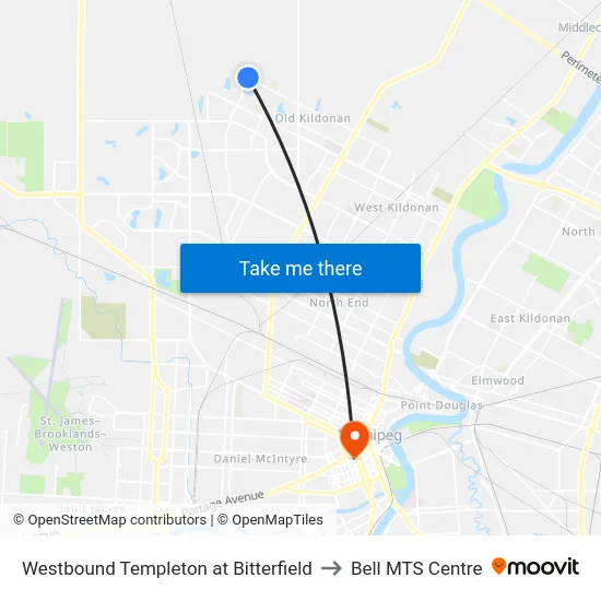 Westbound Templeton at Bitterfield to Bell MTS Centre map