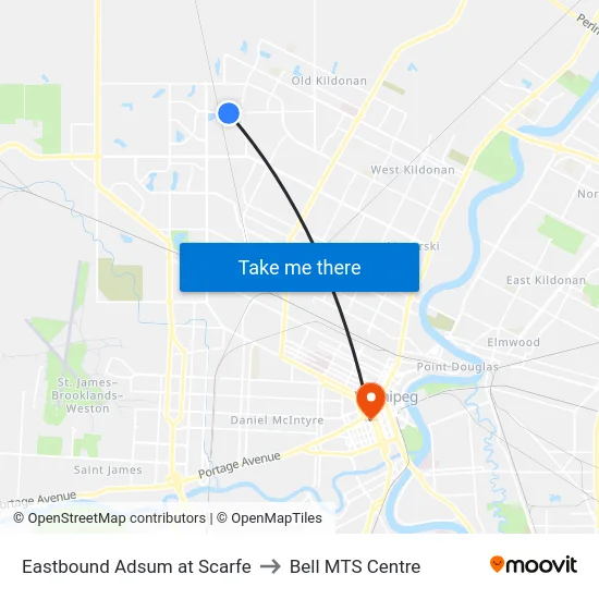 Eastbound Adsum at Scarfe to Bell MTS Centre map