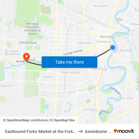 Eastbound Forks Market at the Forks Market to Assiniboine Park map