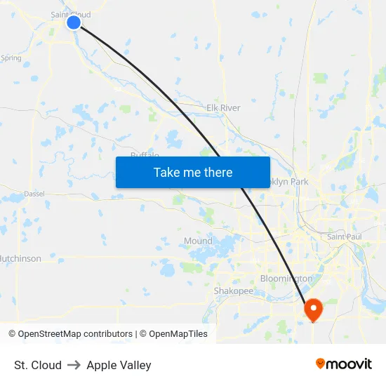 St. Cloud to Apple Valley map