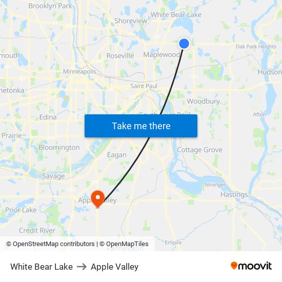 White Bear Lake to Apple Valley map