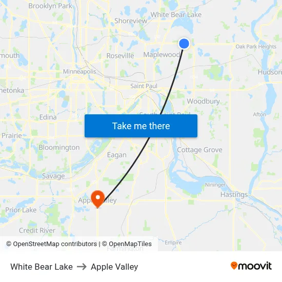White Bear Lake to Apple Valley map