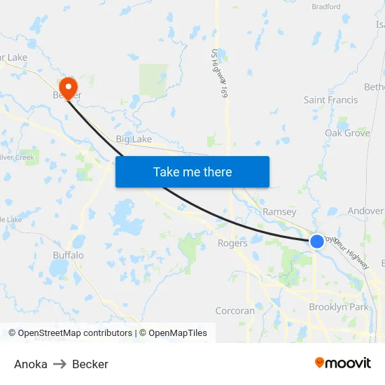 Anoka to Becker map