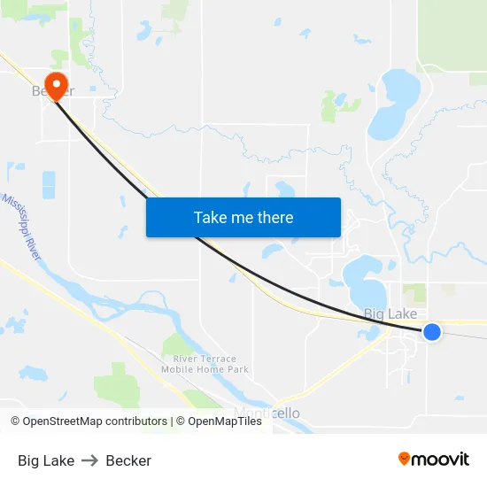Big Lake to Becker map