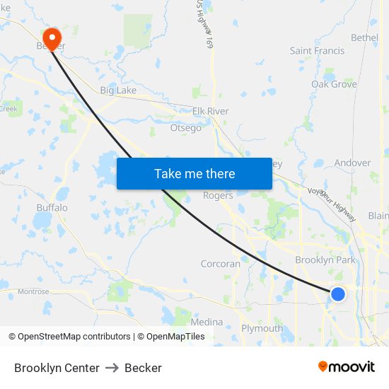 Brooklyn Center to Becker map