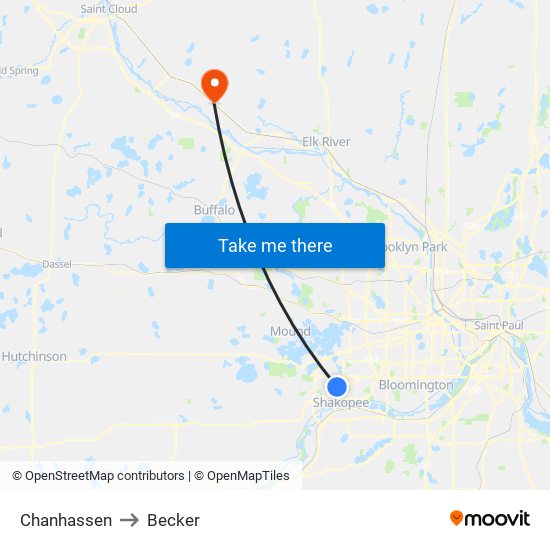 Chanhassen to Becker map