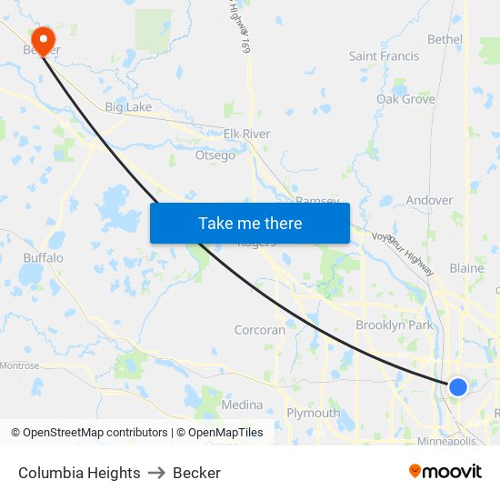 Columbia Heights to Becker map