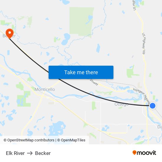 Elk River to Becker map