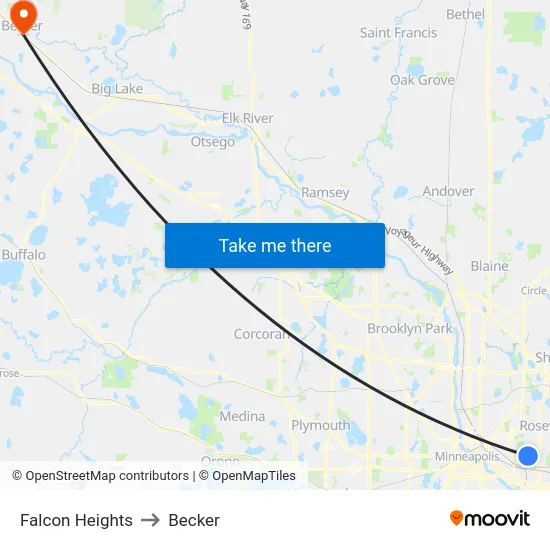 Falcon Heights to Becker map