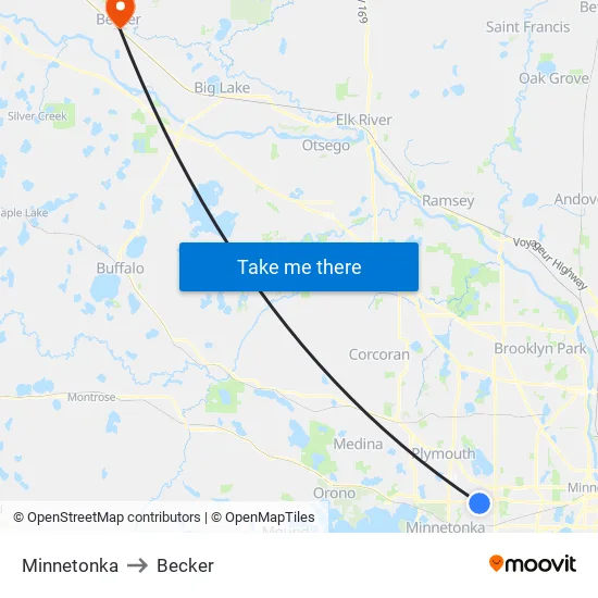 Minnetonka to Becker map