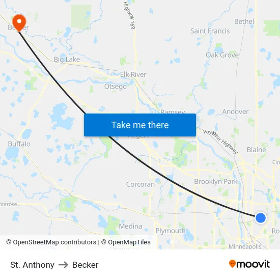 St. Anthony to Becker map
