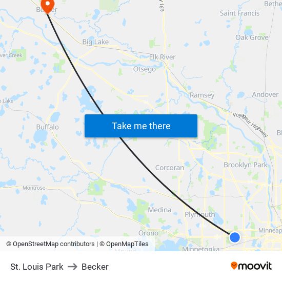 St. Louis Park to Becker map