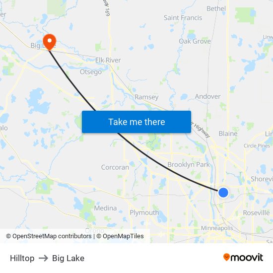 Hilltop to Big Lake map