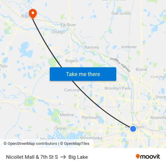 Nicollet Mall & 7th St S to Big Lake map