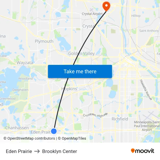 Eden Prairie to Brooklyn Center map