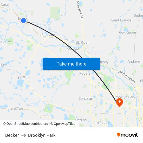 Becker to Brooklyn Park map