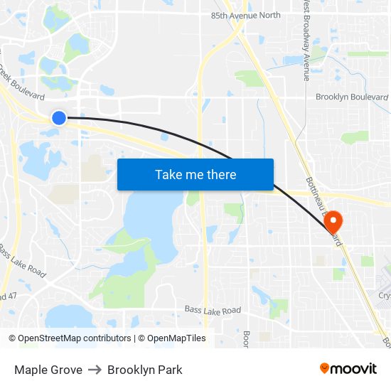 Maple Grove to Brooklyn Park map